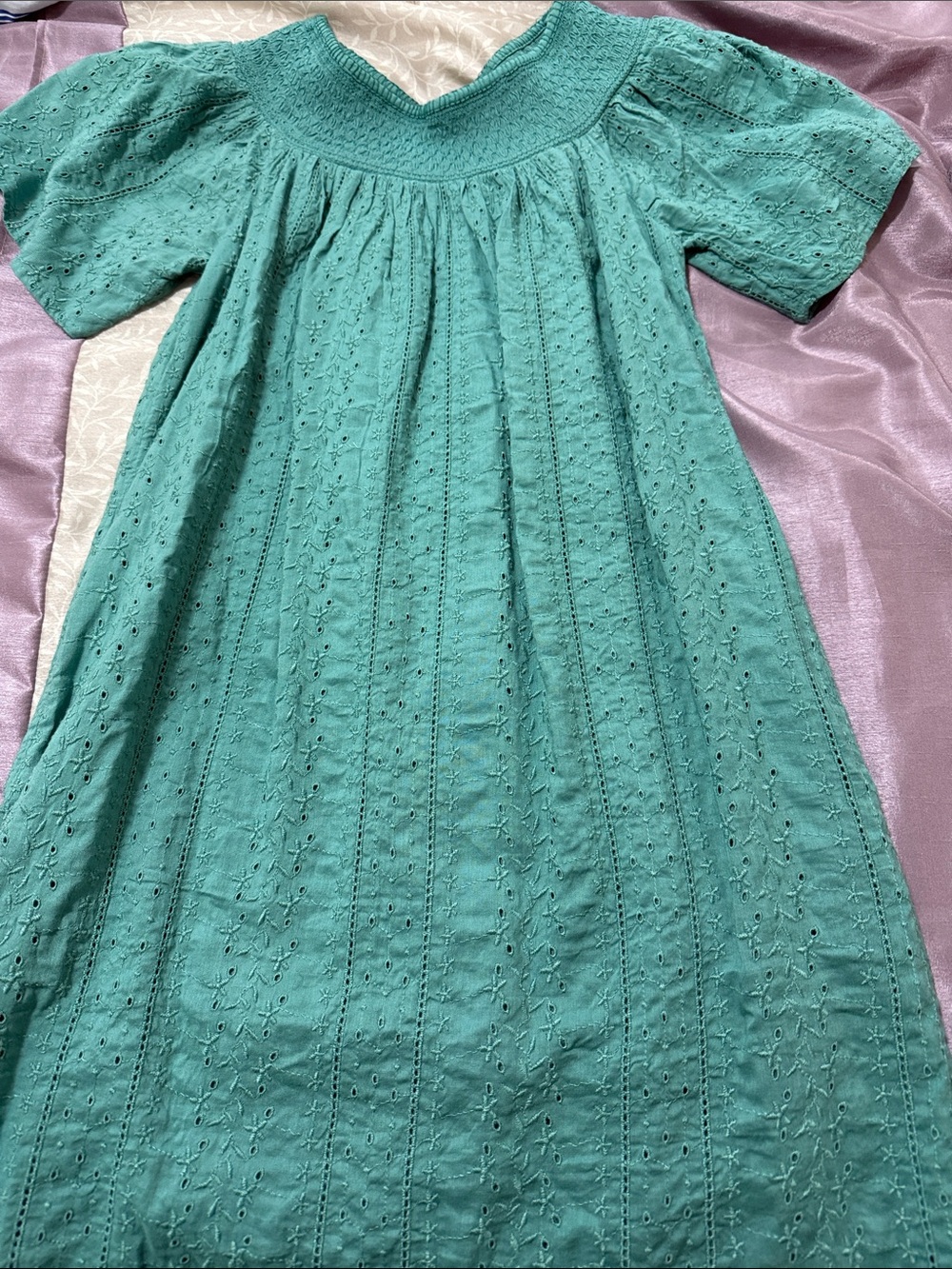 Womens Teal Eyelet Cotton Dress